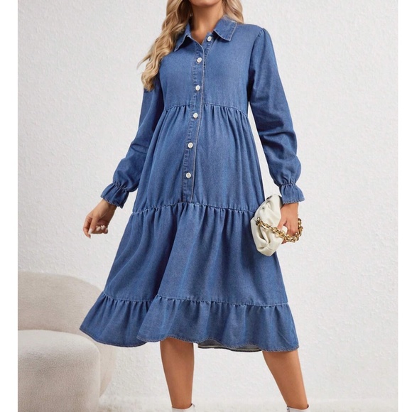 BellanBlue Denim - Maternity medium Wash Button up Denim Dress